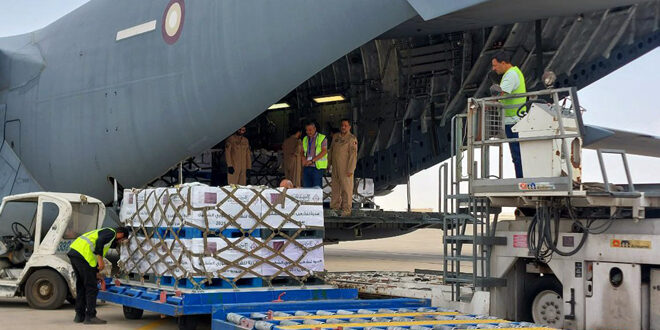 Hamad Yardım Vakfı’nın sağladığı Katar Yardım Uçağı Şam Uluslararası Havalimanı’na ulaştı