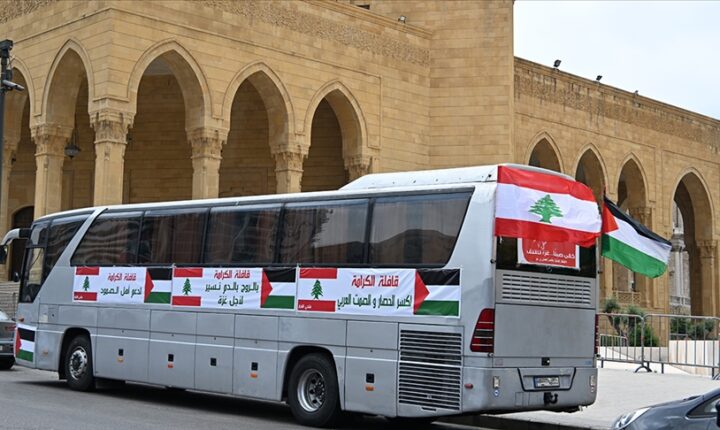 Lübnan konvoyu “Küresel Gazze Yürüyüşü”ne katılmak için yola çıktı