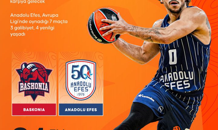 🏀 Temsilcimiz 🇹🇷Anadolu Efes, EuroLeague’in 8. haftasında deplasmanda 🇪🇸Baskonia ile karşılaşacak.