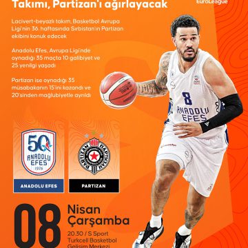 🏀 Temsilcimiz 🇹🇷Anadolu Efes, EuroLeague’in 36. haftasında 🇷🇸Partizan’ı konuk edecek.