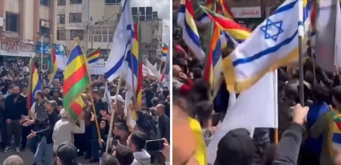 Suriye’nin güneyinde bir grup Dürzi, ülkeden ayrılma talebiyle İsrail bayraklı gösteri düzenledi
